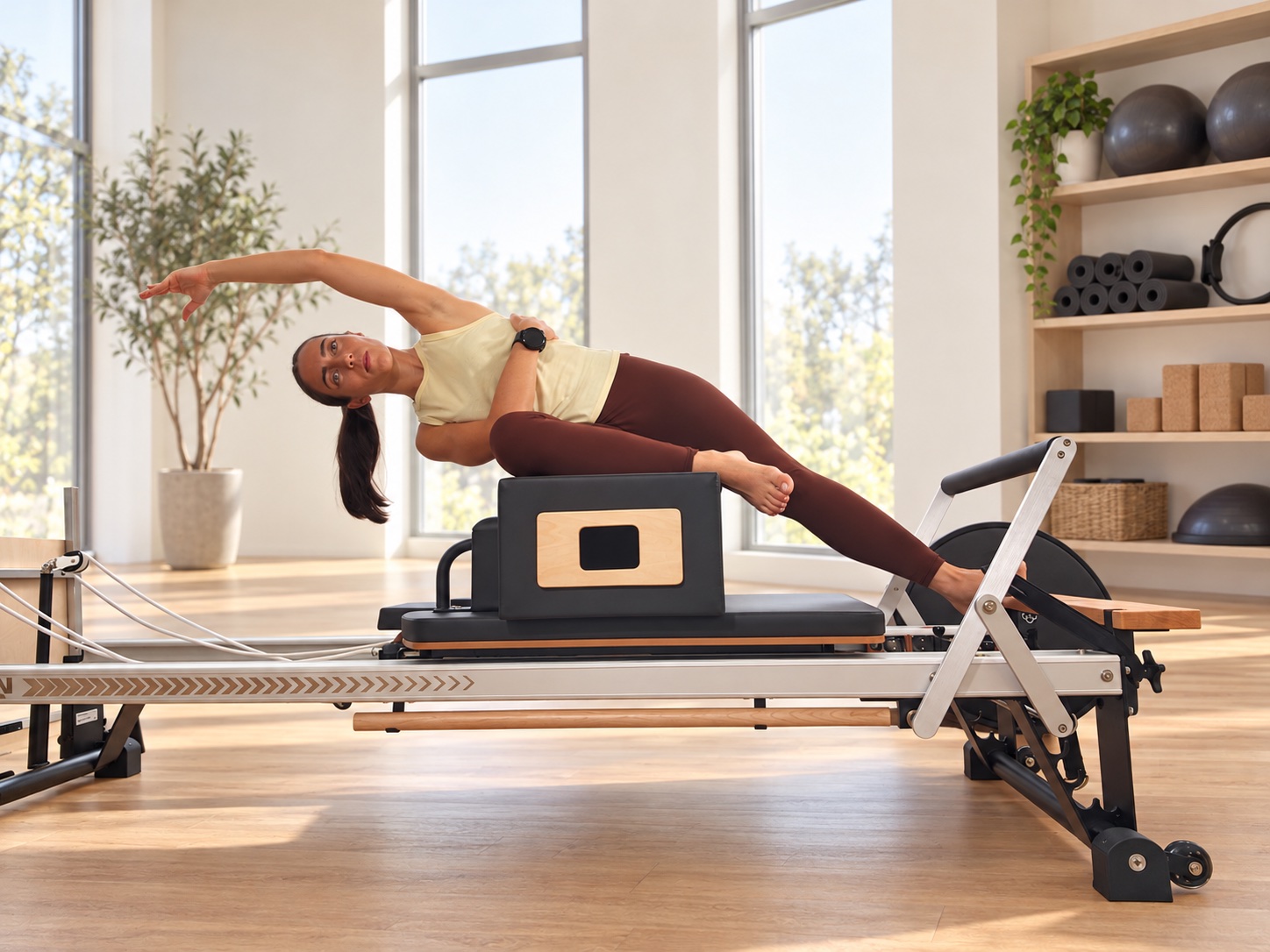 Ilenia durante una pratica sul Reformer in studio
